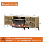 3-Sided Glass Farmhouse Fireplace TV Stand for TVs Up to 100 Inch, Entertainment Center with 36" Electric Fireplace, 4 Drawers Storage,Oak - color: Oak