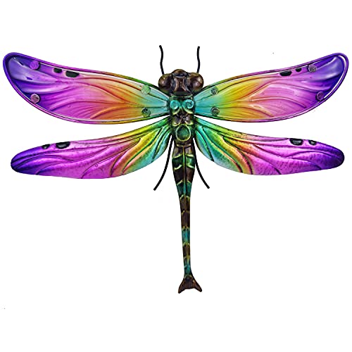 JOYBee Metal Dragonfly Wall Decor Outdoor Garden Fence Art,Hanging Decorations for Living Room, Bedroom - color: Yellow Pink Purple