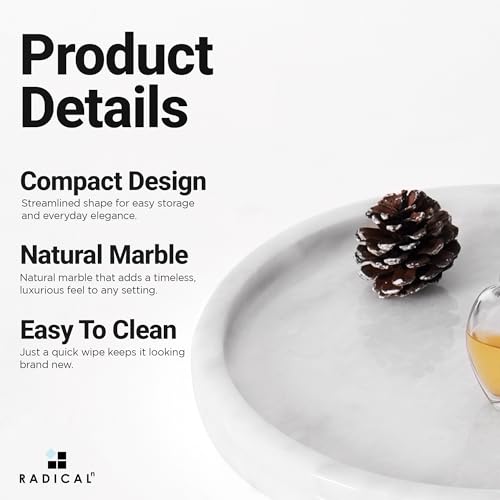 Radicaln Marble Serving Tray 10" Inches White Handmade Round Tray for Party Modern Fruit and Serving Bowl for Entertaining, Candle Dish and Plate for Kitchen