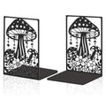 Mushroom Book Ends Stars Moon Metal Non-Slip Heavy Duty Book Shelf Holders Black Flowers Grass Reading Decorative Bookends for Shelf Decor(2pcs) Back to School - style: Mushroom,Moon