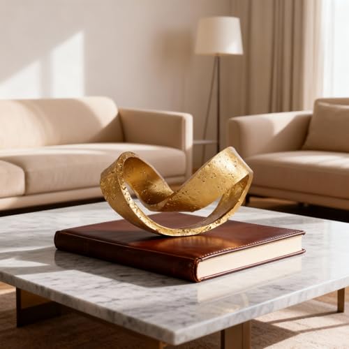 Modern Geometric Sculpture, Gold Knot Home Accent Decor, Multi-Angle Abstract Art Statue for Coffee Table, Bookshelf, Living Room, Office - Resin Artistic Knot Decor for Home and Office - color: Gold