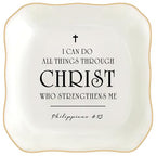 Christian Gifts for Women, Bible Verse Ceramic Jewelry Dish Trinket Ring Tray, Inspirational Floral Gift for Mom Sister Friend Birthday Christmas-I Can Do All Things Through Christ (White-Christ1) - color: White-Christ1
