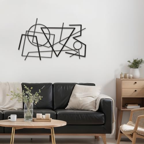 SIGNLEADER Metal Wall Decor Linear Abstract Picasso Minimalist Modern Luxury Wall Sculpture Hangings 3D Statue Home Decoration for Living Room, Bedroom, Bathroom, Kitchen, Fireplace, Office - 18" Black - color: Gry09-2405-m09, size: 18" Black