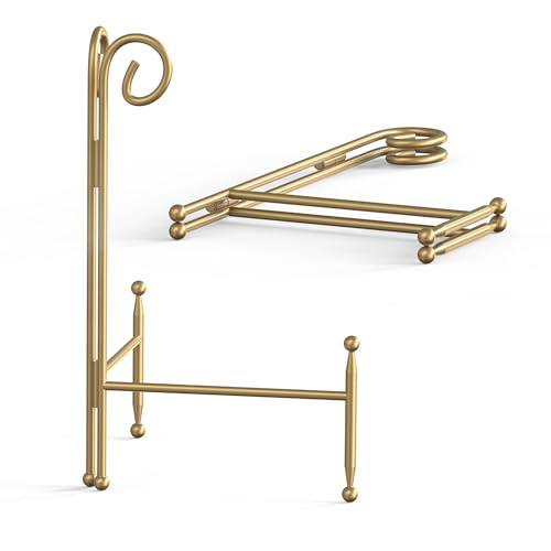 Display Stand for Plate, Foldable Metal Plate Stand for Table, Decorative Easel Holder for Picture Frames, Photos, Wedding Cards, Sign Posters, Cavas, 6-inch Gold