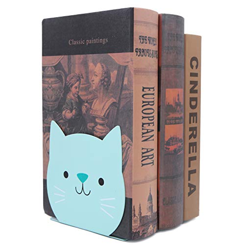 Lovely Cat Pattern Kids Bookends Student Book Ends Metal Office Desk School Library Decoration Bookshelf Book Organizer for Christmas Birthday Gift