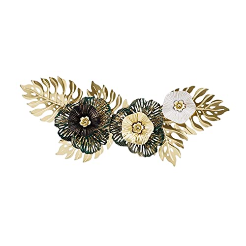 Flower Leaves Metal Wall Decor, Hollow Out Wall Sculpture Creative Luxury Iron Hanging Artwork for Office Home Decorations Party Living Room, Green - color: Green