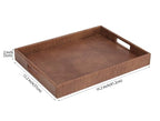 HofferRuffer Rectangle Serving Tray with Hole Handles for Coffee Table, Breakfast, Tea, Food, Butler - Countertop, Kitchen, Vanity Serve Tray, 16.2 x 12.2 x 2 inches, Faux Leather (Antique Brown) - color: Antique Brown, size: 16.2" x 12.2" x 2"