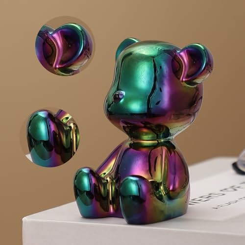 Small Bear Figurines Animal Sculpture Home Décor for Living Room Bedroom Office Statues Desktop Cabinets Tabletop Decor for Women Mom Birthday Gift(Green) - color: Green