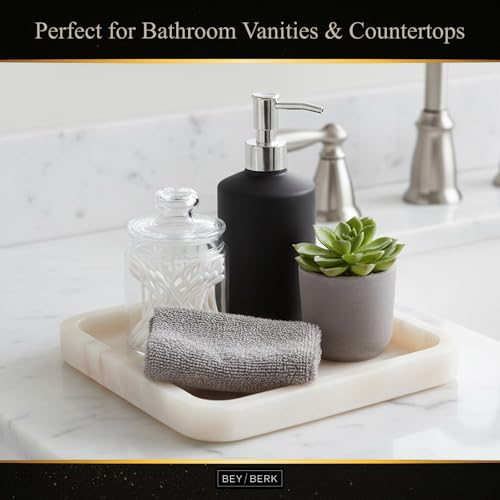 Bey-Berk Genuine Marble Valet Tray, Catch All, Vanity Tray, Marble Desk Organizer (Onyx, 9" x 9") - color: Onyx, size: 9" x 9"