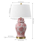 JONATHAN Y 29.5" Red/White Ceramic Table Lamp for Living Room and Office, White Linen Drum Shade, Traditional Chinoiserie Ginger Jar Lamp, LED Bulb Included (JYL3008C) - color: Red/White