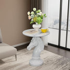 Modern Accent Table Living Room Horse Statue White Contemporary‌ Faux Marble Night Stand Side Table with Horse Head Base Reception Area & Bedroom（Width 19.69" ——Tall 24.8"） - style: White horsehead table