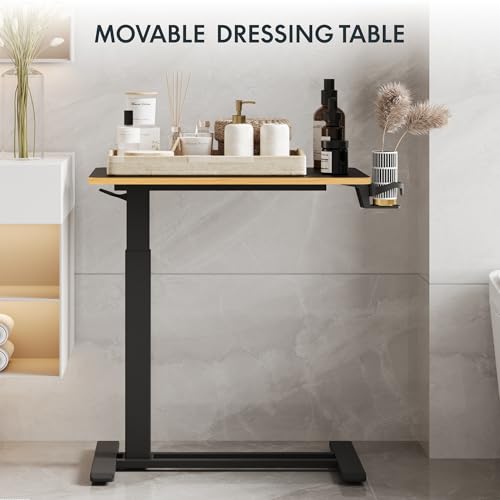 FLEXISPOT H7 Adjustable Overbed Bedside Table with Wheels Pneumatic Mobile Standing Desk Laptop Desk Rolling Computer Cart Movable Overbed Tables Hospital Home Use(27.6" W x 15.7" D, Black Maple) - color: Black Maple, size: Small