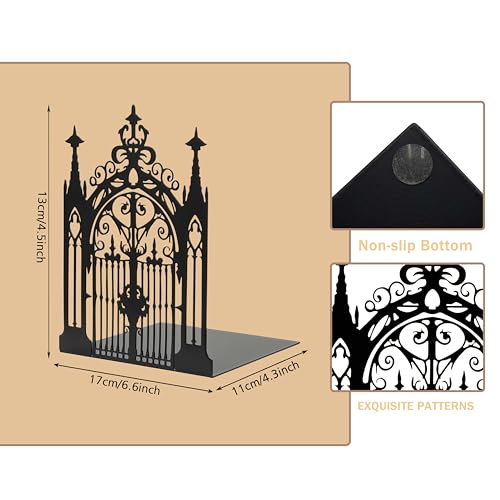 Gothic Church Architectural Metal Bookends, Ornate Iron Gothic Bookshelf Bookends for Home Décor, Decorative Bookends for Bookshelf