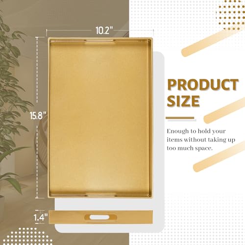 MAONAME Gold Decorative Tray for Coffee Table, Modern Serving Tray with Handles, Plastic Ottoman Trays for Living Room, Bathroom Decor, 15.8" L x 10.2" W x 1.4" H - color: Gold, size: 15.8" x 10.2" x 1.4"