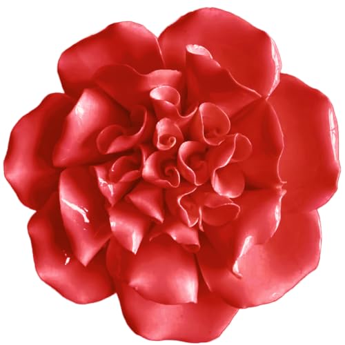 Ceramic Flower Wall Decor Handmade Rose Art Flower for Living Room Home Hallway Bedroom Kitchen Farmhouse Bathroom Dining Room Camellia Red 5.9 in - color: Camellia Red, size: 5.9 in