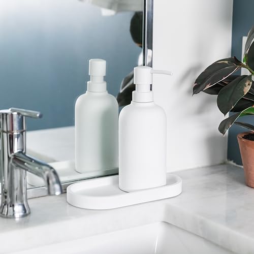Yew Design - Matte White Round Soap Dispenser Tray, 8” Soap and Lotion Bottle Tray Organizer Plate for Bathrooms, Kitchens, Countertops - Holds 2 Soap Dispensers - color: Matte White, size: Soap Tray Round