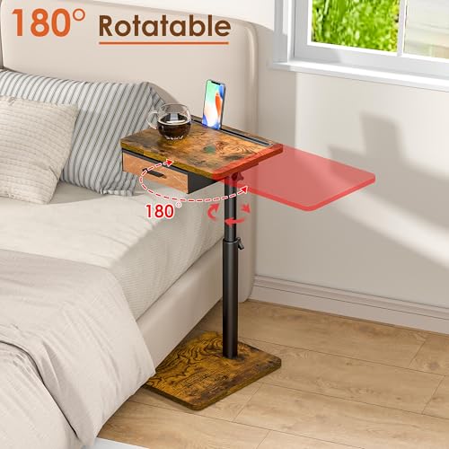 Simple Serenity TV Tray Table with Drawer & Swivel Top, Height Adjustable TV Tray for Eating on Couch, C Shaped End Table for Couch, Sofa Desk Couch Table for Bedroom & Living Room, Patent Pending - color: Rustic