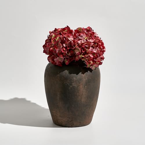 LB2 Brown Ceramic Large Vase, 11.8" Tall Zen Style vase, Terra Cotta Pitcher, Distressed Farmhouse Decor, Pottery Decorative Flower for Home Decor (A - Brown 11.8") - color: A - Brown 11.8"