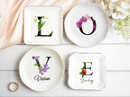 Custom Ceramic Ring Dish, Personalized Jewelry Tray with Initial, Earrings Necklaces Bracelet Watch Keys Trinket Holder for Nightstand, Mothers Day Bridesmaid Bestie Gift for Women - color: Initial & Name