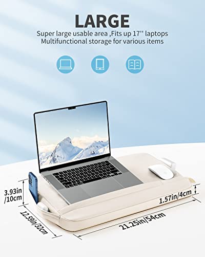 SAIJI Laptop Lap Desk with Pillow Cushion, Ultra Lightweight Portable Computer Stand Desk for Couch, Bed & Chair, Fit up to 17” Laptop & MacBook Air with Side Pocket, Rails for Airflow - size: Large