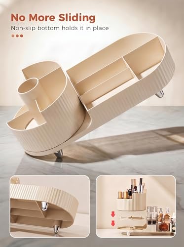 Booklov Rotating Makeup Caddy Organizer for Vanity, Large Capacity Cosmetic Display Case, Countertop Beauty Storage Holder for Skincare, Brush Eyeshadow Lipstick, Counter Desk Organization, Cream - color: Cream, size: L01