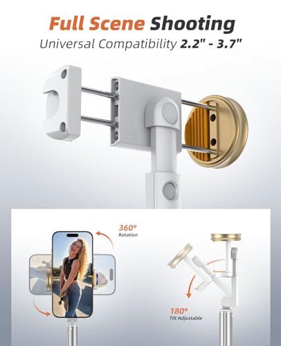 Vimose Phone Tripod & Selfie Stick with Remote, Portable, Lightweight for Video Recording Vlog, Extendable Travel Tripod Stand Compatible with iPhone Android, White, 62" - color: White