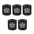 Mega Candles 5 pcs Ceramic White Pentacle Chime Ritual Spell Candle Holder - Black - color: White