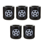 Mega Candles 5 pcs Ceramic White Pentacle Chime Ritual Spell Candle Holder - Black - color: White