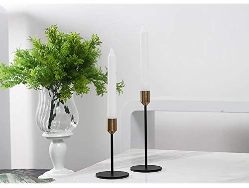 Set of 2 Brass Gold Candlestick Holders - Classic Taper Candle Holders for Wedding, Holiday Dinner Table, Vintage & Modern Home Decor (Gold & Black)
