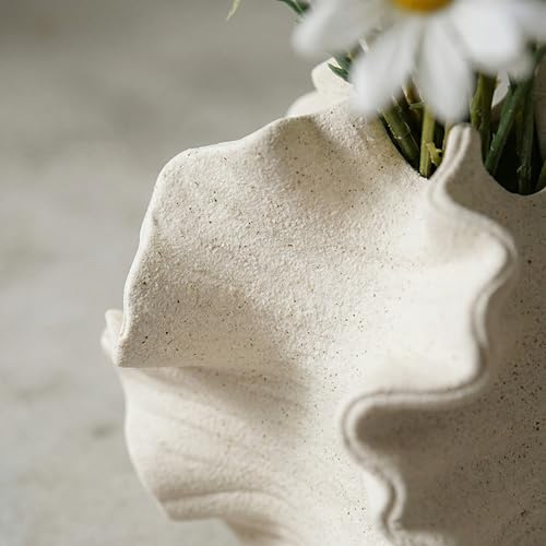 White Ceramic Vase for Modern Home Decor, Ceramic Coral Flower Vase for Nordic Art Pampas Grass,Boho Decor Donut Centerpiece Vases for Coffee Table Office Bookshelf Living Room Decor (White+ Small) - color: White