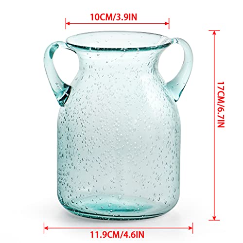 MDLUU Seeded Glass Vase, 4.6" W x 6.7" H, Clear, Double Ear Design, Coastal Modern Style, Perfect for Dining Room, Bedroom, Bathroom - size: 7" Tall