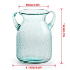 MDLUU Seeded Glass Vase, 4.6" W x 6.7" H, Clear, Double Ear Design, Coastal Modern Style, Perfect for Dining Room, Bedroom, Bathroom - size: 7" Tall