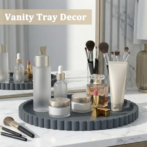 Silicone Bathroom Vanity Tray, Modern Round Decorative Tray for Countertop, Waterproof & Unbreakable Cosmetic Perfume Organizer, Extra-Thick & Sturdy, Easy to Clean Candle Tray (Dark Grey, 10 inch) - color: Dark Grey, size: 10"