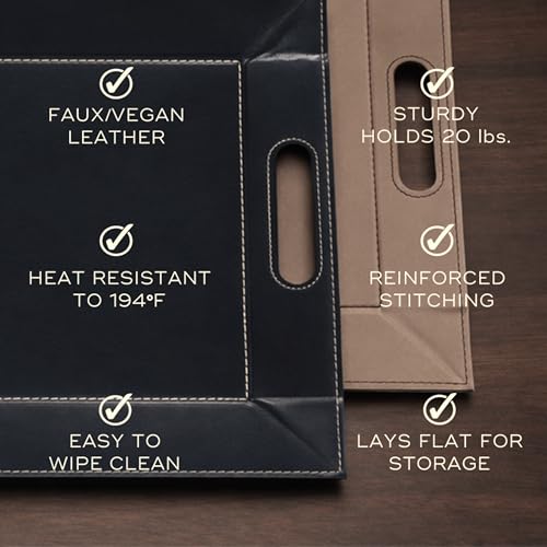 FREEFORM PLACEsMAT 2-in-1 Faux Leather Placemat & Serving Tray | Reversible Design, Lays Flat & Easy to Clean | Ottoman Food Tray, Perfect Housewarming Gift, 18” x 14” (Black & Mocha, Single)