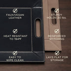 FREEFORM PLACEsMAT 2-in-1 Faux Leather Placemat & Serving Tray | Reversible Design, Lays Flat & Easy to Clean | Ottoman Food Tray, Perfect Housewarming Gift, 18” x 14” (Black & Mocha, Single)