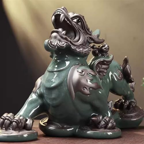 Feng Shui Decoration Creative Wealth Attraction Pixiu Decoration Home Living Room Entrance Office Tea Table Decoration Luxury Ceramic Crafts Desktop Decor Statue (Color : Right, Size : Small)