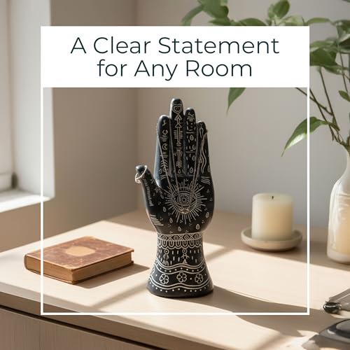 Resin Tattoo Hand Figurine for Home and Office Decor - Artistic Symbols Accent Display for Bathroom, Living Room, and Shelf - Graphic Sculpture Ornament for Coffee Table Decor - 10", Black & White - color: Black