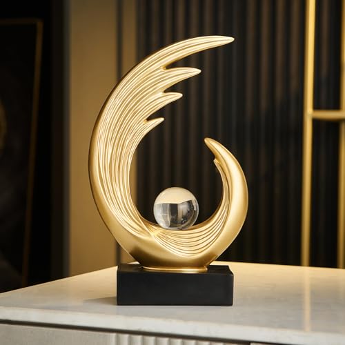 FJS Gold Modern Art Statue Decor, Coffee Table Bookshelf Shelf Decor Accents, Abstract Feather Sculpture Decorations for Dining Room Living Room Office - color: C-gold