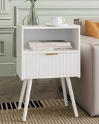 Veegle Nightstand,Modern Bedside Table with Storage Drawer and Open Wood Shelf, Accent Night Stand with Solid Wood Legs for Living Room, Bedroom and Small Spaces,Easy Assembly (White) - color: White