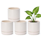 D'vine Dev Set of 4 Small Ceramic Plant Pots, 4.7 Inch Succulent Planter Pot for Plants with Drainage Hole and Saucer, Oatmeal, 94-X-B-8 - color: Oatmeal, size: 4.7 Inch