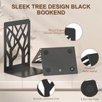 VFINE 2-Piece Modern Metal Bookends for Shelves, Black Tree Book Ends for Books, Decorative Book Organizer for Desk, Non-Skid Shelve Bookends for Home Office - style: Black bookend 1 pair