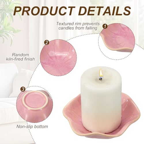 uxcell Candle Holder Plates, 4 Inch Ceramic Candle Tray Tealight Incense Holder Dish Candlestick for Tea Light Aromatherapy Wedding Rustic Vintage Home Decor, Lotus Leaf Pink - color: Pink