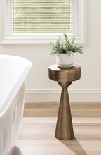 Kate and Laurel Solbrett Modern Sophisticated Metal Drink Table, 10 x 10 x 22, Antique Brass, Contemporary Mini Pedestal Table with Unique Sculptural Design for Use as Indoor Plant Stand - color: Gold