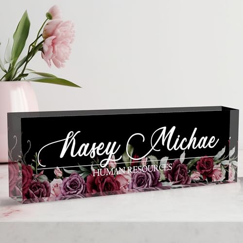 Desk Name Plate Personalized, Personalized Name Plate for Desk, Office Desk Decor The Office Gifts for Women Men, Acrylic Desk Accessories Employee Appreciation Gifts for Boss, Manager, Teacher - color: Flower 4
