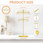 iDavosic.ly 2 Tier Rotating Necklace Holder Organizer with 42 Hooks, Adjustable Metal Bracelet Display Stand Rack, Extra Tall Keychain Spinning Tree Tower for Women, Gold - color: Gold
