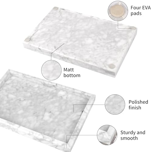 Marble Bathroom Vanity Tray, Natural Luxury Vanity Home Kitchen Bathroom Table Tray, Stone Decorative Countertop Dresser Trays for Key Coffee Perfume Jewelry Makeup (Carrara White, 12"x 8" x1.2") - color: Carrara White, size: 12" x 8" x 1.2"