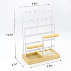 Jewelry Holder Organizer Stand 4-Tier Necklace Stand Earring Holder with Wooden Tray, Jewelry Rack for Bracelets Watches and Rings Display Stand, Gifts for Women & Girls-White - color: Tray&White