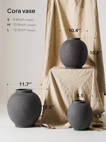 Large Blak Ceramic Vase - 9.8 Inch Rustic Farmhouse Flower Vase for Home Decor, Minimalist Tall Vases for Living Room, Table, Bathroom, Holiday & Weddings,Sandstone Dark Grey - color: Sandstone Dark Grey, size: 9.8 inch