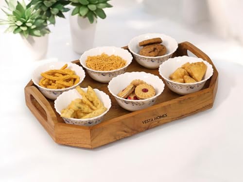 Vesta Homes Set of 2 Zak Acacia Wood Rectangular Serving Tray for Home/Kitchen/Restaurant/Office Organizer/Dining Table|Premium Wooden Trays|48 X 33 ; 40 x 27 cm | Handcrafted in India - size: Set of 2 Trays: 18.9" x 13", 15.7" x 10.6"