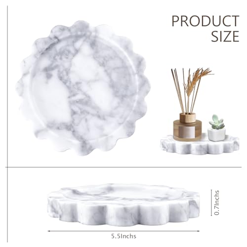 Round Marble Tray with Scalloped Edge, Natural Small Marble Tray for Decorative Jewelry Candle Lotion - style: Round